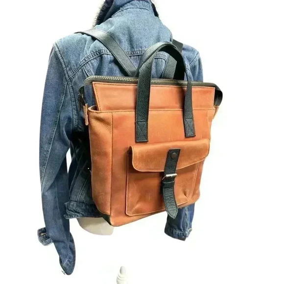 ORNAS LEATHER Mini SWAN Red Cognac Everyday leather backpack Button Zip Closure - Picture 10 of 16